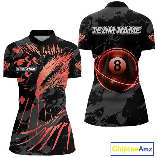 Custom Red And Black 8 Ball Pool Eagle Paint Billiard Shirts For Women Team League Billiard Jersey TDM5474