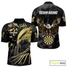 Load image into Gallery viewer, Black And Gold Custom Eagle Paint Darts Shirt For Men, Darts League Jersey Team Polo &amp; 1/4 Zip TDM5475