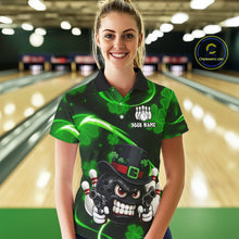 Load image into Gallery viewer, Personalized St Patrick Day Bowling Shirt For Women, Funny Shamrock Luckiest Bowling Team Jersey TDM5746
