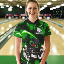 Load image into Gallery viewer, Personalized St Patrick Day Bowling Shirt For Women, Funny Shamrock Luckiest Bowling Team Jersey TDM5746