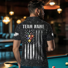 Load image into Gallery viewer, Personalized Black Grunge US Flag Billiard Balls Polo, 1/4 Zip For Men, 9 Ball Pool Billiard Jersey TDM3574