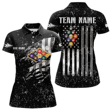 Load image into Gallery viewer, Personalized Black Grunge US Flag Billiard Balls Polo, 1/4 Zip For Women, 9 Ball Pool Billiard Jersey TDM3574