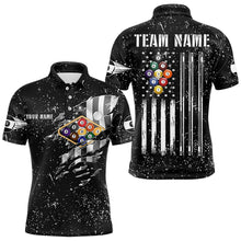 Load image into Gallery viewer, Personalized Black Grunge US Flag Billiard Balls Polo, 1/4 Zip For Men, 9 Ball Pool Billiard Jersey TDM3574