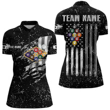 Load image into Gallery viewer, Personalized Black Grunge US Flag Billiard Balls Polo, 1/4 Zip For Women, 9 Ball Pool Billiard Jersey TDM3574