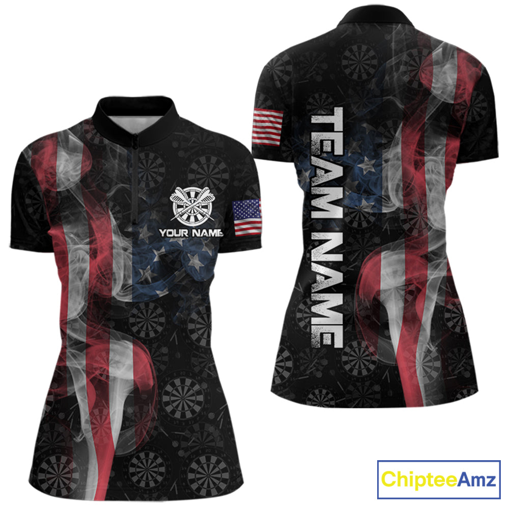 Smoke American Flag Dart Shirt with pocket Custom Patriotic Women Dart Jersey TDM3577