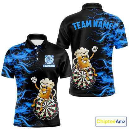 Blue Flaming Dartboard Funny Beer Darts Shirt For Men Custom Darts Jersey Team Polo & 1/4 Zip TDM5940