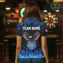 Load image into Gallery viewer, Blue Flaming American Flag Eagle Darts Shirt For Women Custom Darts Jersey Team Polo &amp; 1/4 Zip TDM5941