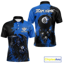 Load image into Gallery viewer, Blue Grim Reaper 8 Ball Billiard Shirt For Men Custom Skull Pool Team Jersey Polo &amp; 1/4 Zip TDM6103