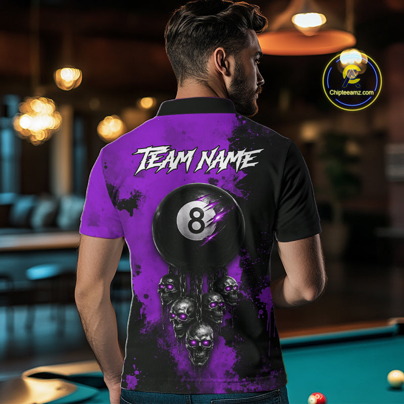 Purple Grim Reaper 8 Ball Billiard Shirt For Men Custom Skull Pool Team Jersey Polo & 1/4 Zip TDM6104