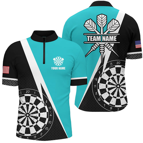 Retro Darts Board Men Darts Quarter-Zip Shirts Custom Darts Team Jersey Uniform |Turquoise TDM1466