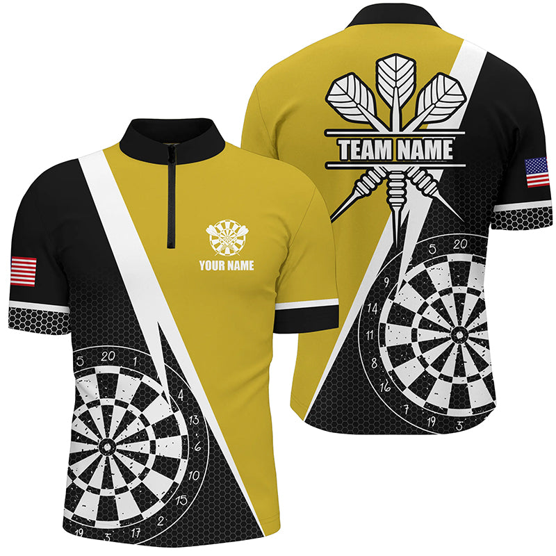 Retro Darts Board Men Darts Quarter-Zip Shirts Custom Darts Team Jersey Uniform |Yellow TDM1467