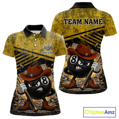 Yellow Grunge Funny 8 Ball Billiard Shirt For Women Custom Pool Team Jersey Polo & 1/4 Zip TDM6355
