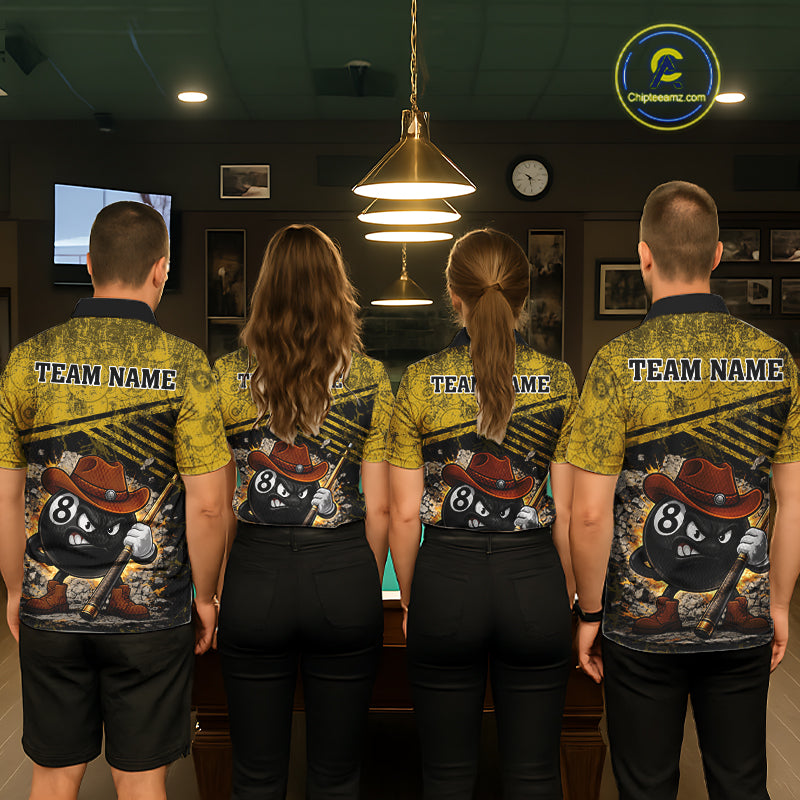 Yellow Grunge Funny 8 Ball Billiard Shirt For Men Custom Pool Team Jersey Polo & 1/4 Zip TDM6355