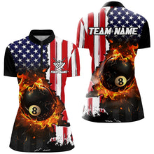 Load image into Gallery viewer, American Flag 8 Ball Pool Fire Break Glass Custom Women Billiard Shirts, Patriotic Billiard Jerseys TDM1829