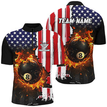 Load image into Gallery viewer, American Flag 8 Ball Pool Fire Break Glass Custom Men Billiard Shirts, Patriotic Billiard Jerseys TDM1829