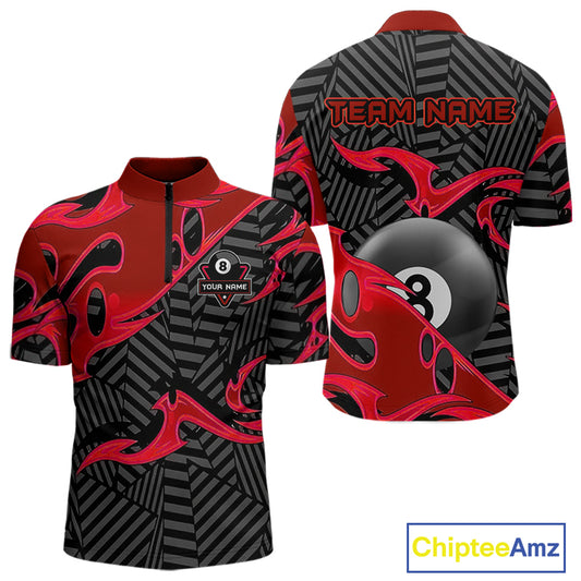 Personalized Red And Black 8 Ball Billiards Pool Shirts For Men Custom Billiard Team Jerseys TDM4199