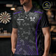 Load image into Gallery viewer, Black Purple Camo Darts Shirt With Pocket Option For Men Custom Dart Jersey TDM4365
