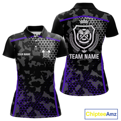 Black Purple Camo Darts Shirt With Pocket Option For Women Custom Dart Jersey TDM4365