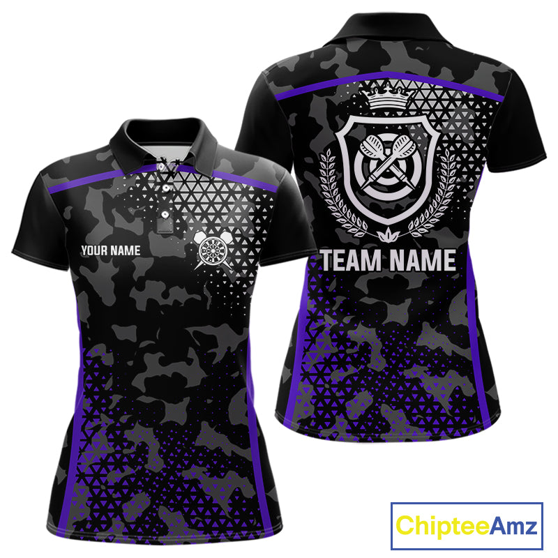 Black Purple Camo Darts Shirt With Pocket Option For Women Custom Dart Jersey TDM4365