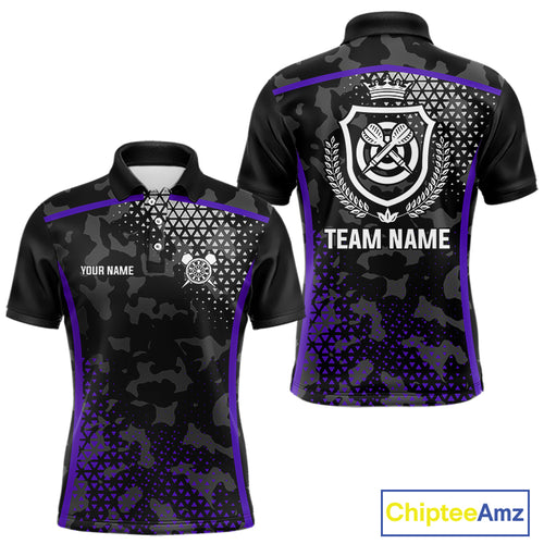 Black Purple Camo Darts Shirt With Pocket Option For Men Custom Dart Jersey TDM4365