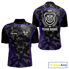 Load image into Gallery viewer, Black Purple Camo Darts Shirt With Pocket Option For Men Custom Dart Jersey TDM4365