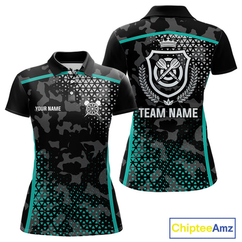 Black & Turquoise Camo Dart Shirt For Women Custom Dart Jerseys Pocket Option TDM4366