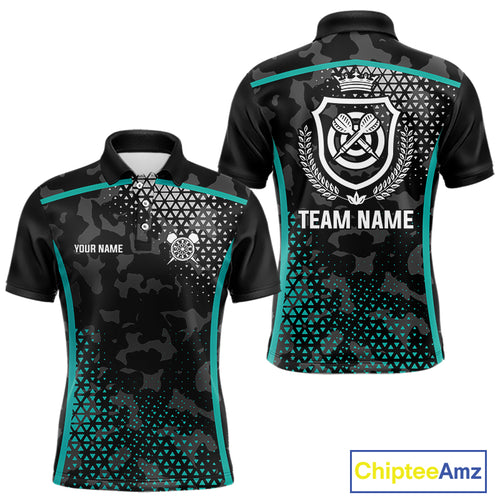 Black & Turquoise Camo Dart Shirt For Men Custom Dart Jerseys Pocket Option TDM4366