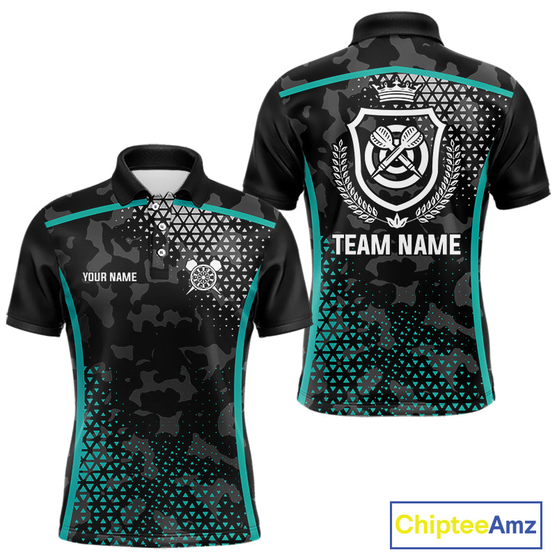 Black & Turquoise Camo Dart Shirt For Men Custom Dart Jerseys Pocket Option TDM4366