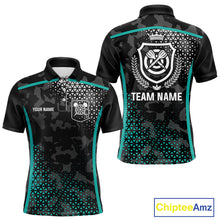 Load image into Gallery viewer, Black &amp; Turquoise Camo Dart Shirt For Men Custom Dart Jerseys Pocket Option TDM4366