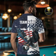 Load image into Gallery viewer, Personalized American Flag Eagle Men Billiard Shirt Custom Patriotic 8 Ball Pool Team Jersey |Navy TDM4369