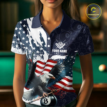 Load image into Gallery viewer, Personalized American Flag Eagle Women Billiard Shirt Custom Patriotic 8 Ball Pool Team Jersey |Navy TDM4369