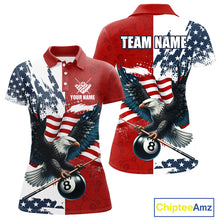 Load image into Gallery viewer, Personalized American Flag Eagle Women Billiard Shirt Custom Patriotic 8 Ball Pool Team Jersey |Red TDM4370