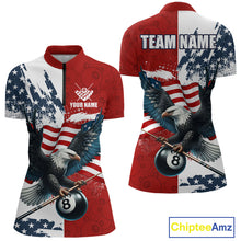 Load image into Gallery viewer, Personalized American Flag Eagle Women Billiard Shirt Custom Patriotic 8 Ball Pool Team Jersey |Red TDM4370
