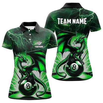Lightning Thunder Dragon Custom Green 8 Ball Pool Shirts For Women, Billiard Team League Jerseys TDM2250