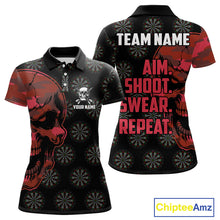 Load image into Gallery viewer, Funny Red Camo Darts Skull Aim Shoot Swear Repeat Custom Dart Shirts For Women, Darts Team Jersey TDM4797