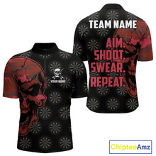 Load image into Gallery viewer, Funny Red Camo Darts Skull Aim Shoot Swear Repeat Custom Dart Shirts For Men, Darts Team Jersey TDM4797