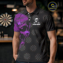 Load image into Gallery viewer, Funny Purple Camo Darts Skull Aim Shoot Swear Repeat Custom Dart Shirts For Men, Darts Team Jersey TDM4798
