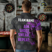 Load image into Gallery viewer, Funny Purple Camo Darts Skull Aim Shoot Swear Repeat Custom Dart Shirts For Men, Darts Team Jersey TDM4798