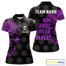Load image into Gallery viewer, Funny Purple Camo Darts Skull Aim Shoot Swear Repeat Custom Dart Shirts For Women, Darts Team Jersey TDM4798