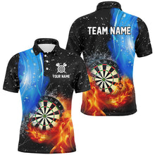 Load image into Gallery viewer, 3D Dartboard In Fire And Water Custom Dart Shirts For Men, Black Grunge Dart Jerseys Team Uniform TDM2770