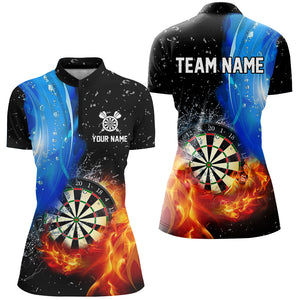 3D Dartboard In Fire And Water Custom Dart Shirts For Women, Black Grunge Dart Jerseys Team Uniform TDM2770