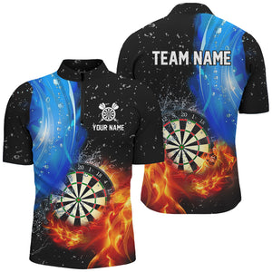 3D Dartboard In Fire And Water Custom Dart Shirts For Men, Black Grunge Dart Jerseys Team Uniform TDM2770