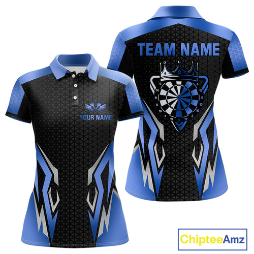 Black And Blue Funny Crown Darts Shirt For Women Custom Darts Jerseys Team Polo & Quarter Zip TDM5018