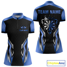 Load image into Gallery viewer, Black And Blue Funny Crown Darts Shirt For Women Custom Darts Jerseys Team Polo &amp; Quarter Zip TDM5018
