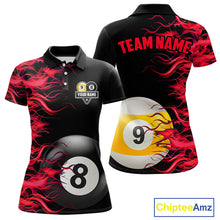 Load image into Gallery viewer, Red Flaming 8 Ball &amp; 9 Ball Billiard Shirt For Women Custom Pool Team Jersey Polo &amp; Quarter Zip TDM5481