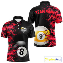 Load image into Gallery viewer, Red Flaming 8 Ball &amp; 9 Ball Billiard Shirt For Men Custom Pool Team Jersey Polo &amp; Quarter Zip TDM5481