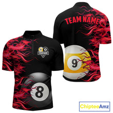 Load image into Gallery viewer, Red Flaming 8 Ball &amp; 9 Ball Billiard Shirt For Men Custom Pool Team Jersey Polo &amp; Quarter Zip TDM5481