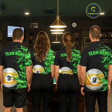 Load image into Gallery viewer, Green Flaming 8 Ball &amp; 9 Ball Billiard Shirt For Men Custom Pool Team Jersey Polo &amp; 1/4 Zip TDM5482