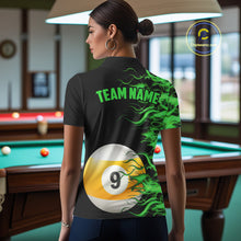 Load image into Gallery viewer, Green Flaming 8 Ball &amp; 9 Ball Billiard Shirt For Women Custom Pool Team Jersey Polo &amp; 1/4 Zip TDM5482