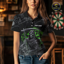 Load image into Gallery viewer, Black And Green Smoke Grim Reaper Funny Dart Shirts For Women Custom Dart Jerseys, Darts Clothing TDM5486